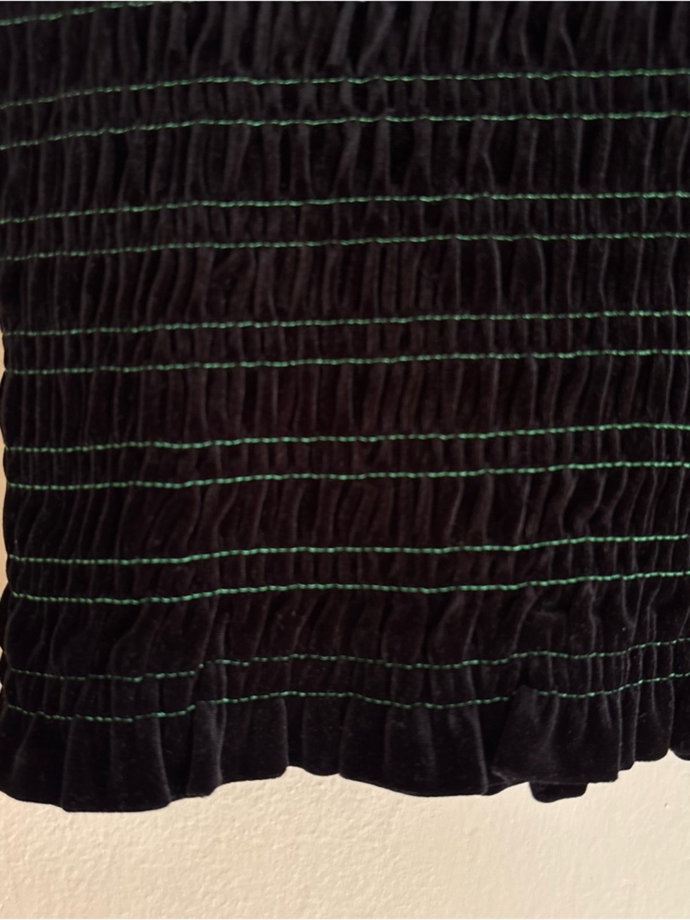 Ganni Black Smocked Cropped Tank Top with Green Stitching - Picture 3 of 8